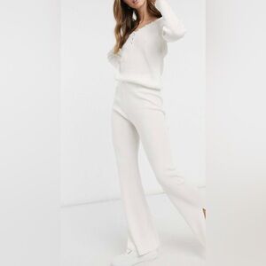 ASOS DESIGN coordinating knitted wide leg pants with split detail in cream